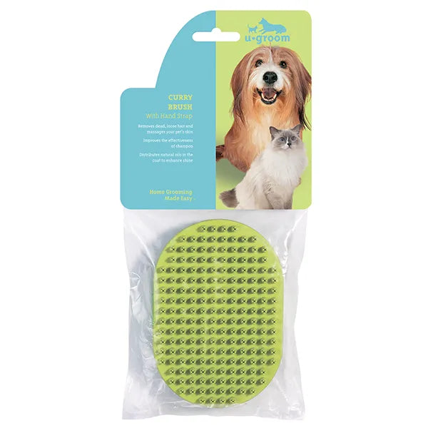 rubber curry brush oval with handstrap