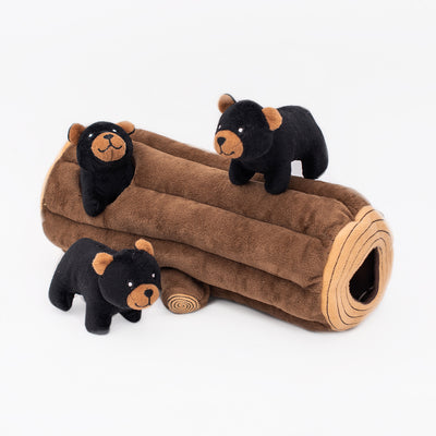 Zippy Burrow - Black Bear Log Dog Toy - Zippy Paws