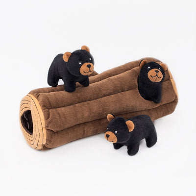 Zippy Burrow - Black Bear Log Dog Toy - Zippy Paws