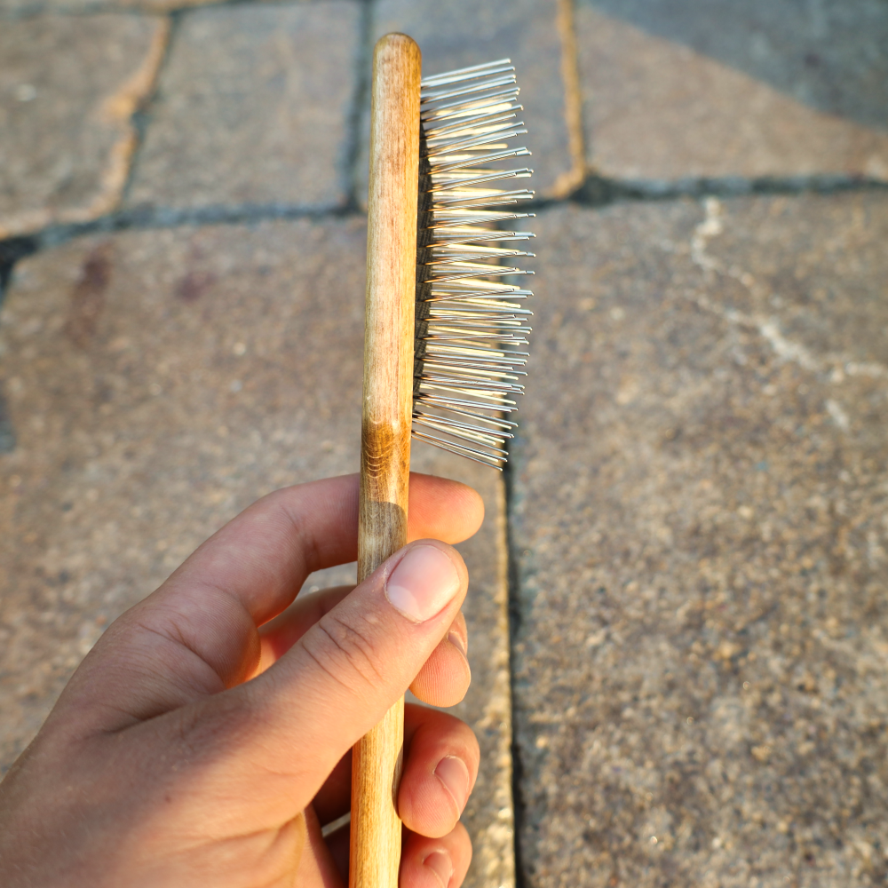 oblong wooden pin dog brush