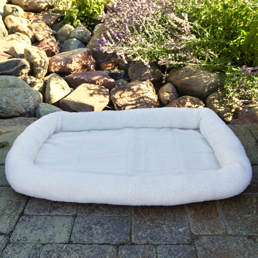 white sherpa dog bed